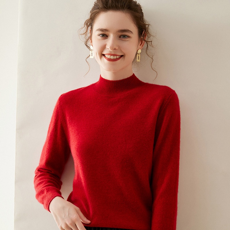 Cashmere Women's Mock Neck Long Sleeve Knit Sweater