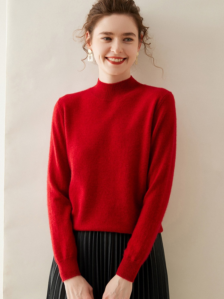 Cashmere Women's Mock Neck Long Sleeve Knit Sweater