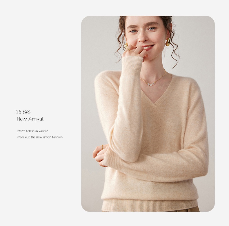 Cashmere Women's V-Neck Long Sleeve Cashmere Knit Sweater