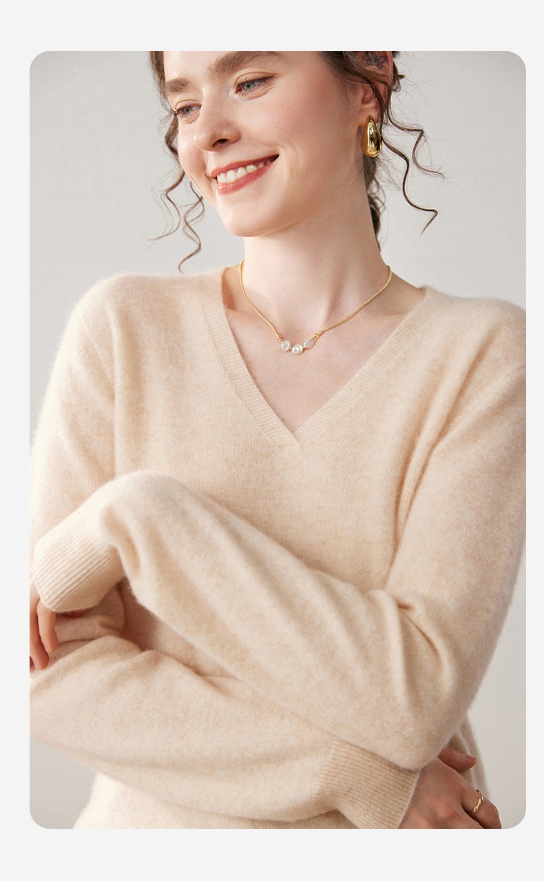 Cashmere Women's V-Neck Long Sleeve Cashmere Knit Sweater