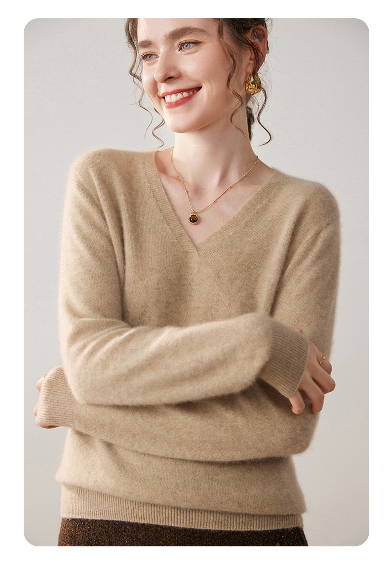 Cashmere Women's V-Neck Long Sleeve Cashmere Knit Sweater