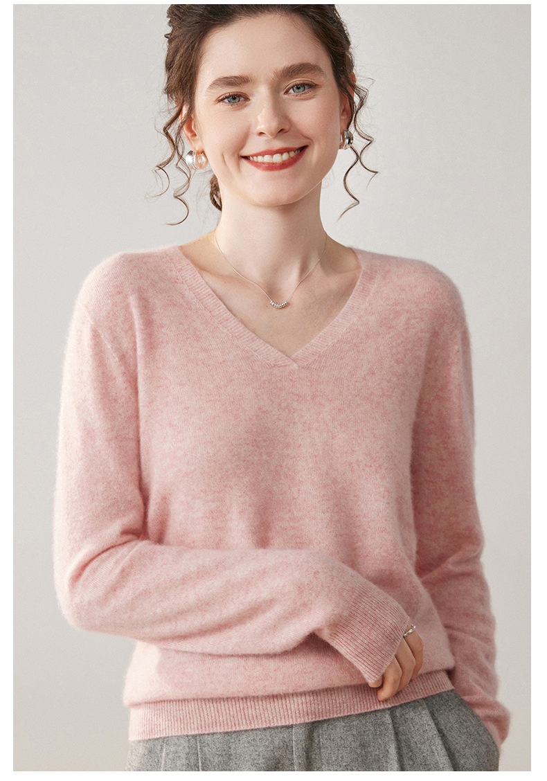 Cashmere Women's V-Neck Long Sleeve Cashmere Knit Sweater