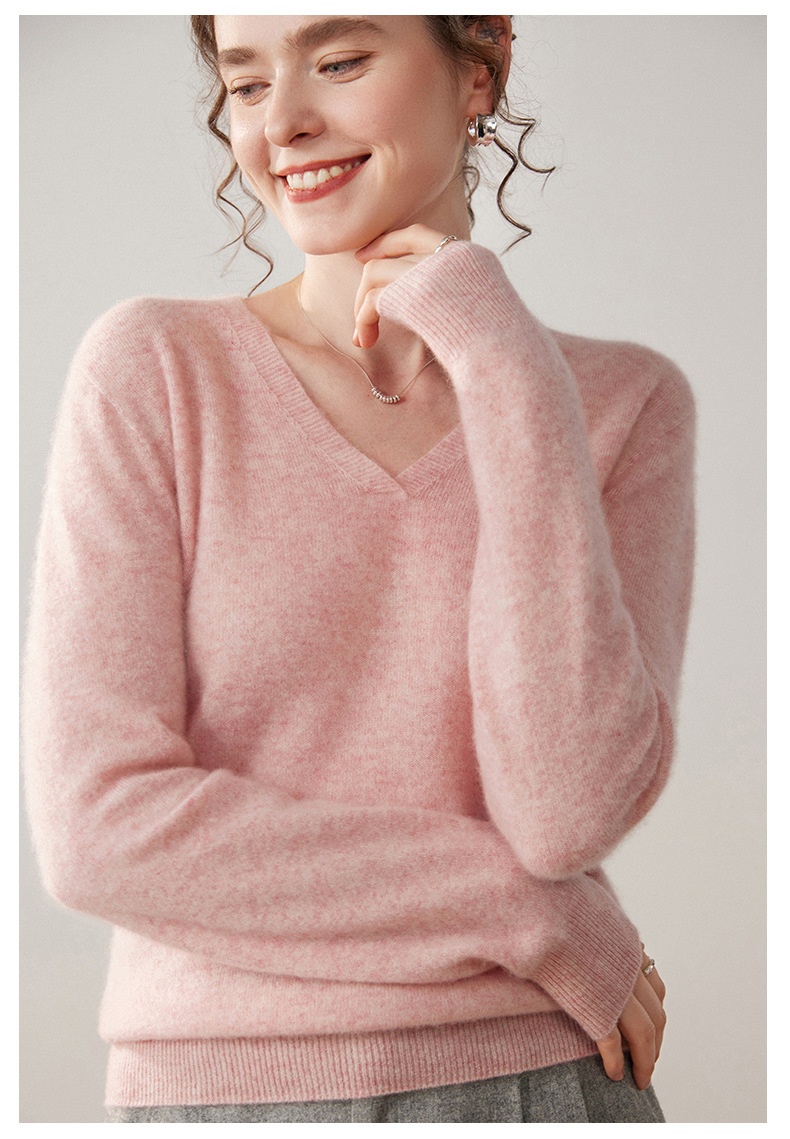 Cashmere Women's V-Neck Long Sleeve Cashmere Knit Sweater