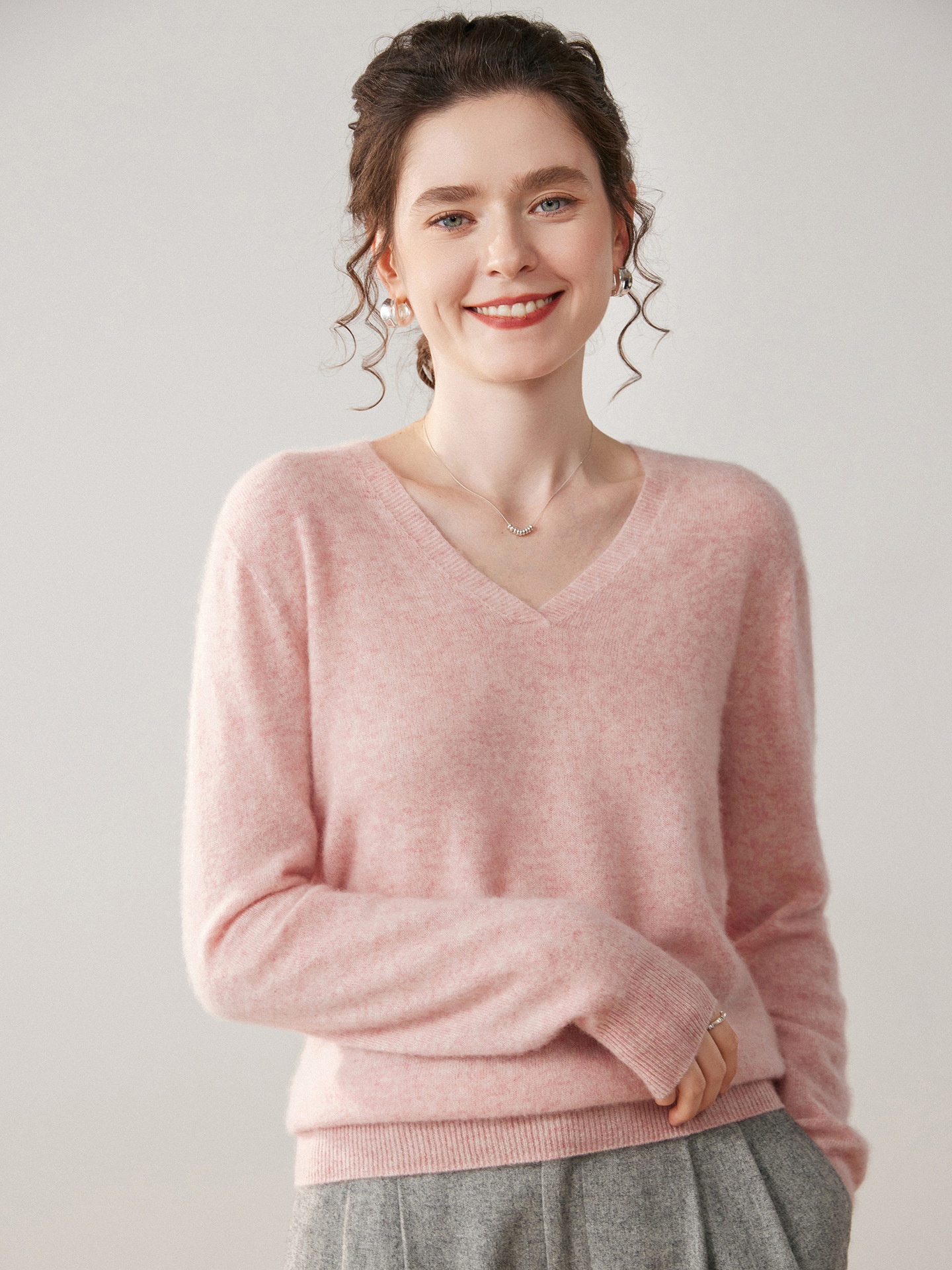 Cashmere Women's V-Neck Long Sleeve Cashmere Knit Sweater