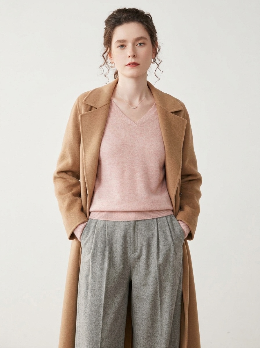 Cashmere Women's V-Neck Long Sleeve Cashmere Knit Sweater