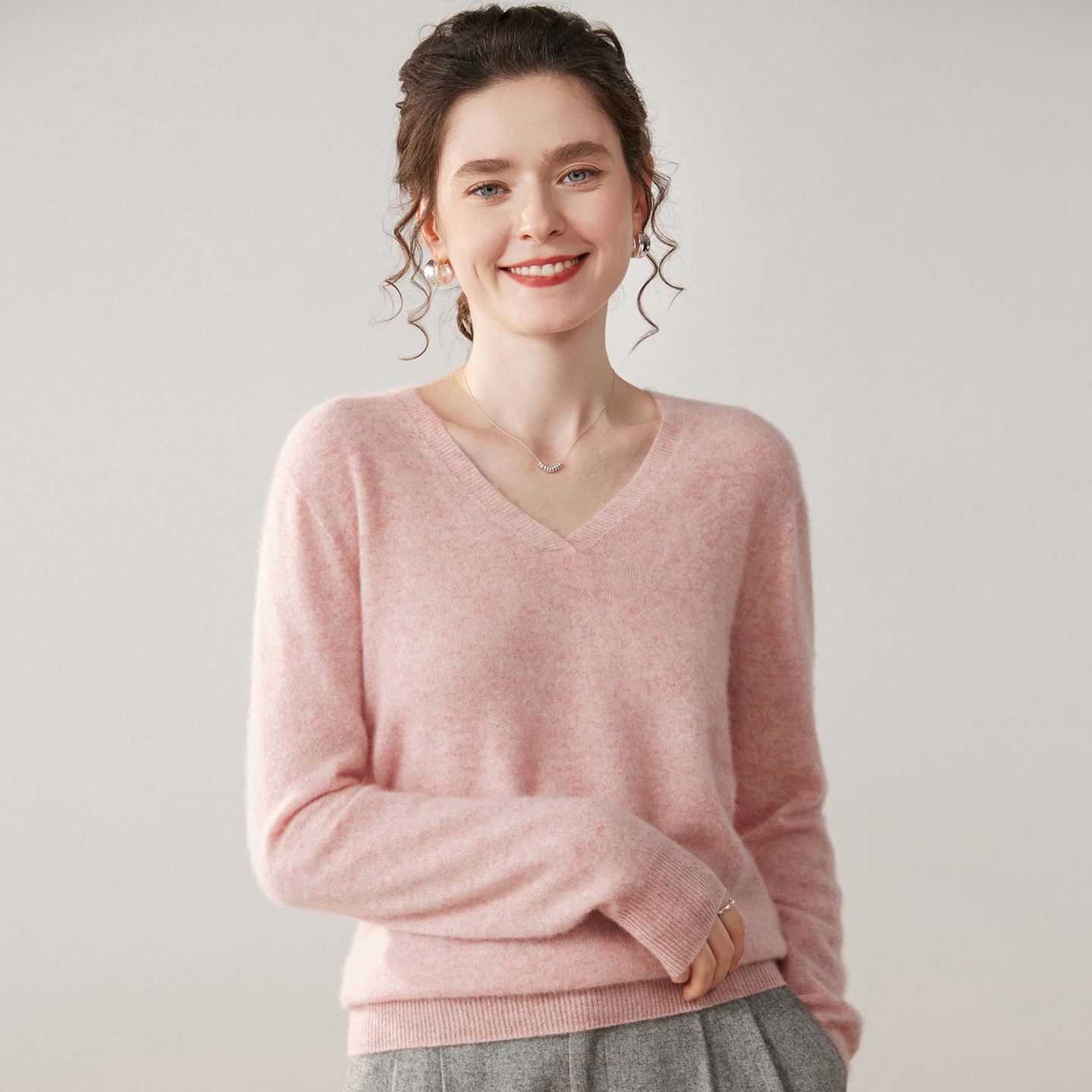 Cashmere Women's V-Neck Long Sleeve Cashmere Knit Sweater