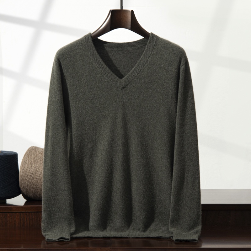Jersey de punto clásico de cuello en V para hombre de cachemira