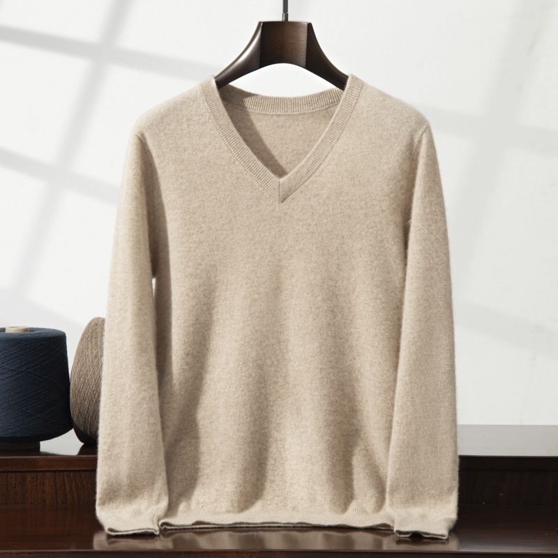 Jersey de punto clásico de cuello en V para hombre de cachemira