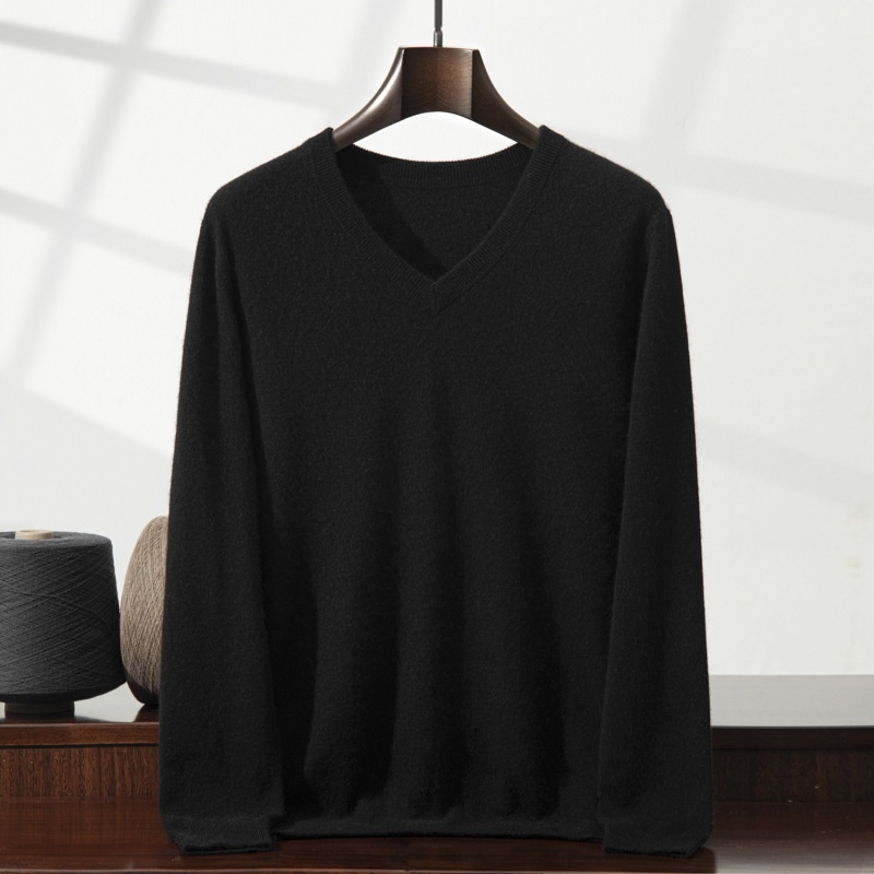 Jersey de punto clásico de cuello en V para hombre de cachemira