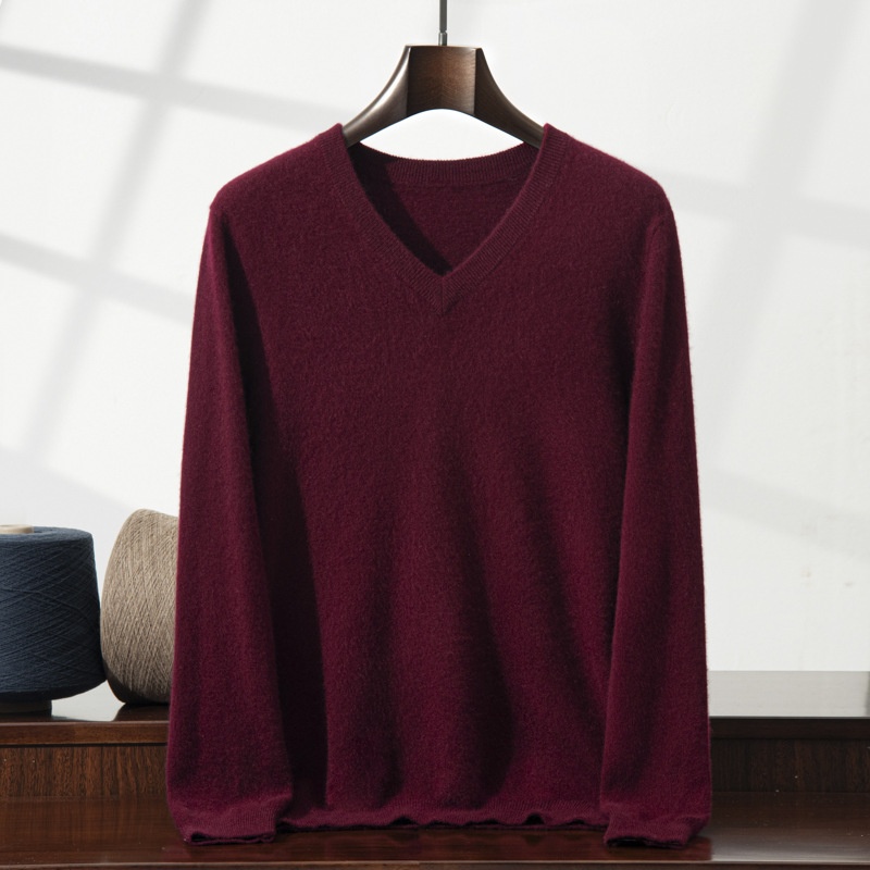 Jersey de punto clásico de cuello en V para hombre de cachemira