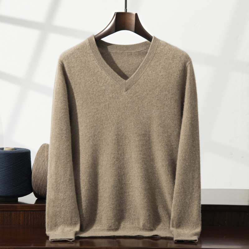 Jersey de punto clásico de cuello en V para hombre de cachemira