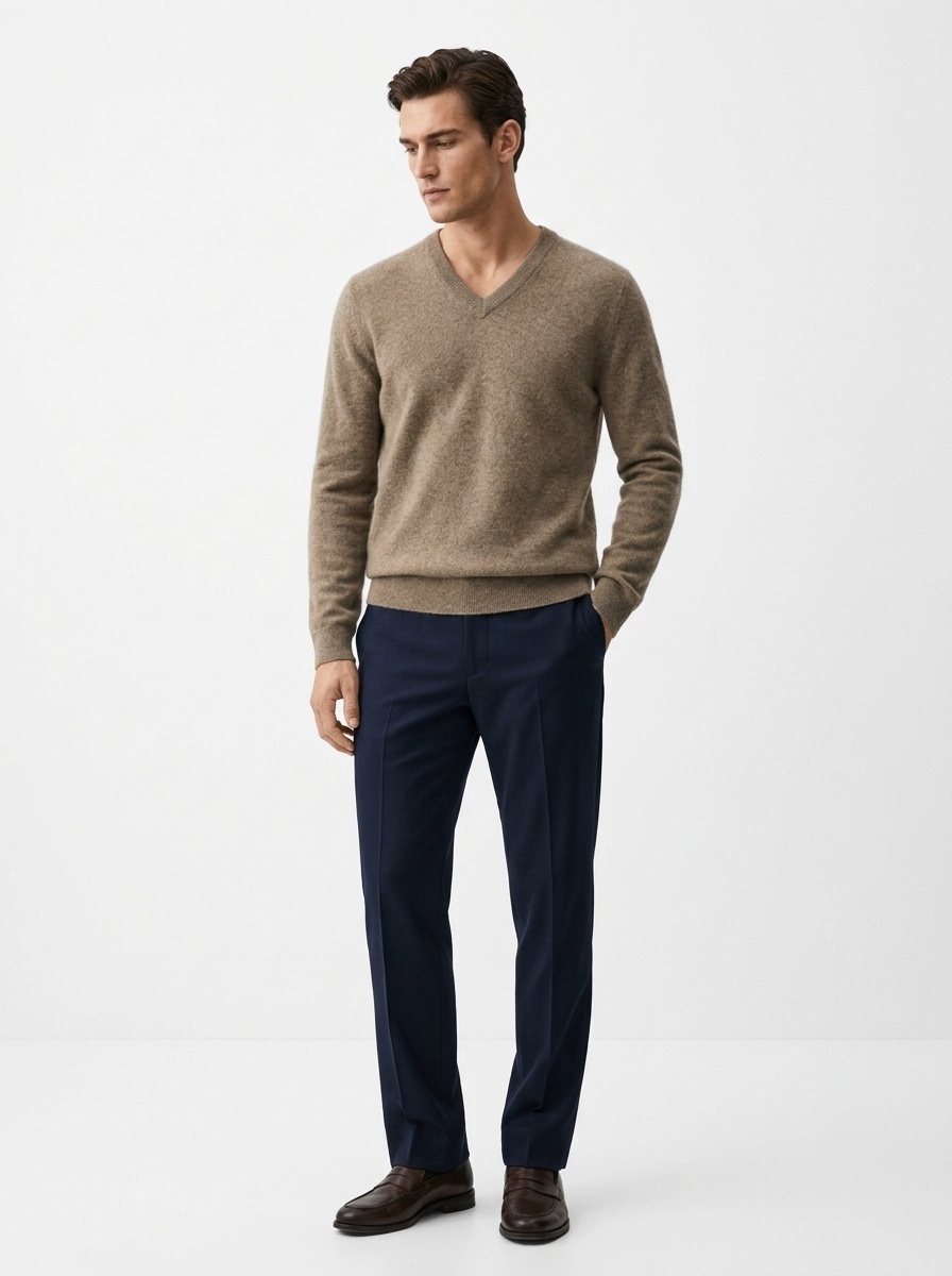Jersey de punto clásico de cuello en V para hombre de cachemira