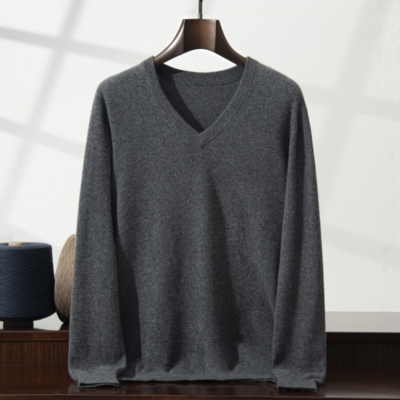 Jersey de punto clásico de cuello en V para hombre de cachemira