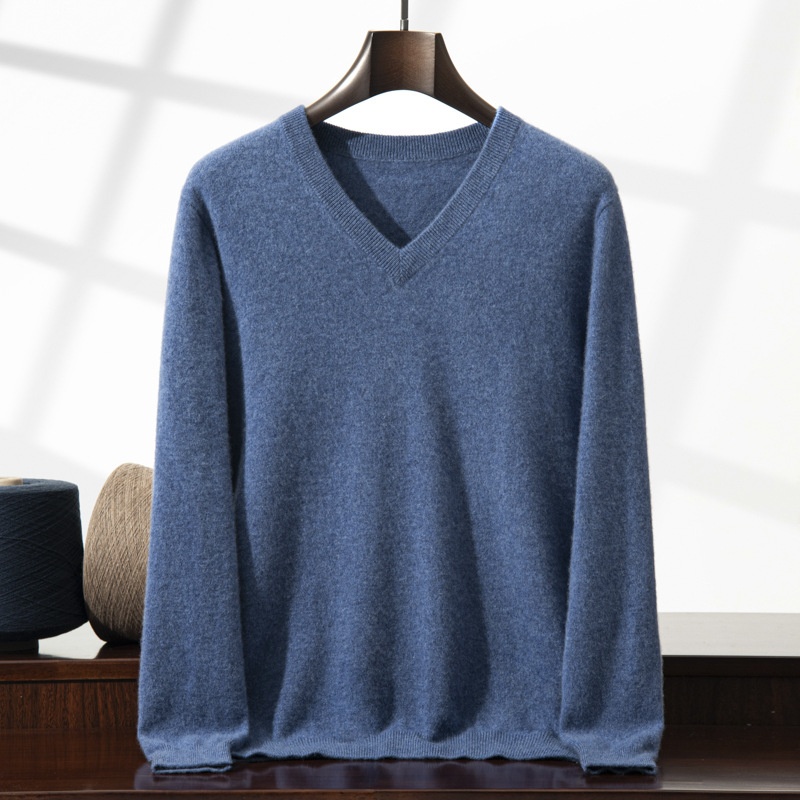 Jersey de punto clásico de cuello en V para hombre de cachemira