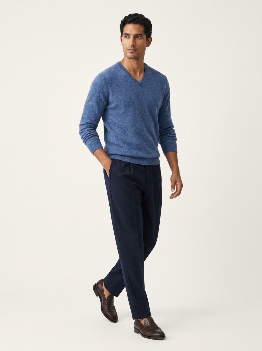 Jersey de punto clásico de cuello en V para hombre de cachemira