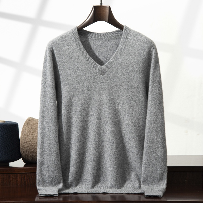 Jersey de punto clásico de cuello en V para hombre de cachemira