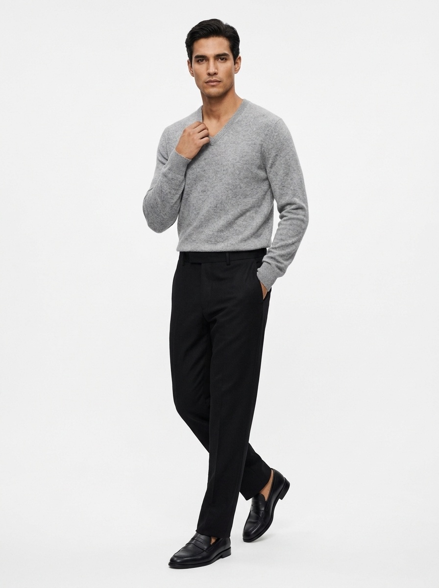 Jersey de punto clásico de cuello en V para hombre de cachemira