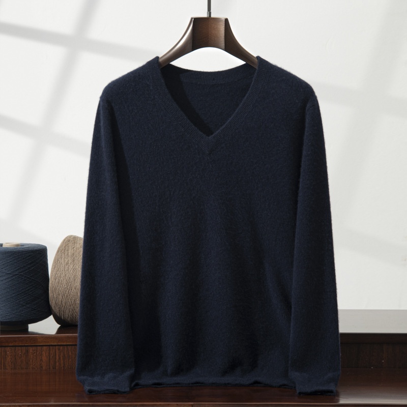 Jersey de punto clásico de cuello en V para hombre de cachemira