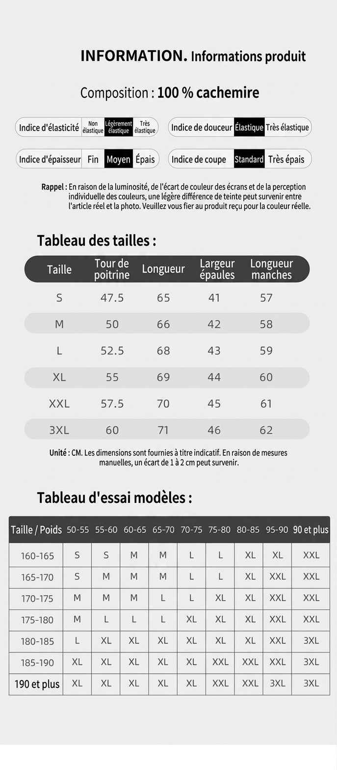 Pull en maille classique à col en V pour homme en cachemire