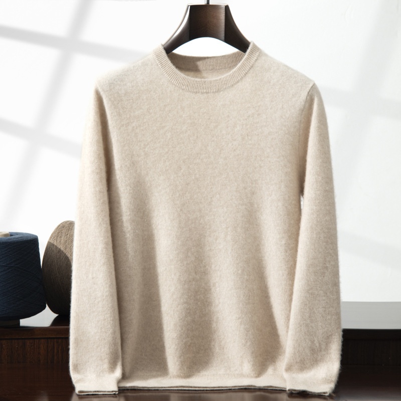 Jersey de manga larga de punto fino con cuello redondo clásico para hombre de cachemira