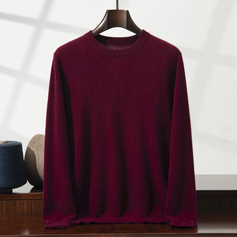 Jersey de manga larga de punto fino con cuello redondo clásico para hombre de cachemira