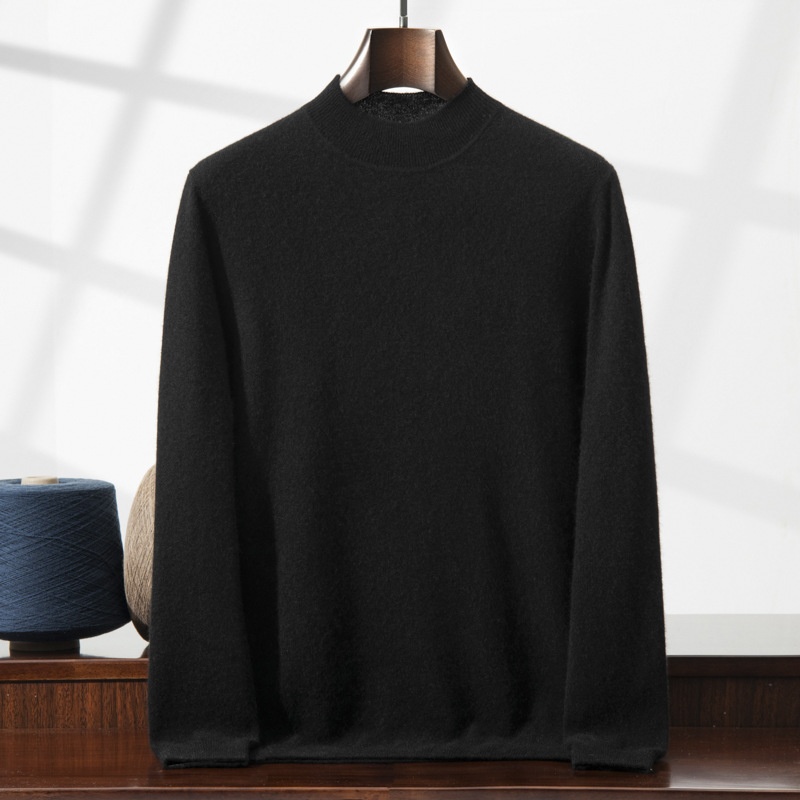 Jersey de punto de cachemira de manga larga con cuello alto para hombre