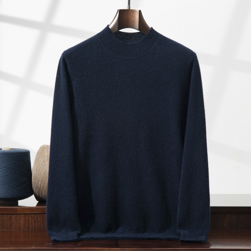 Jersey de punto de cachemira de manga larga con cuello alto para hombre