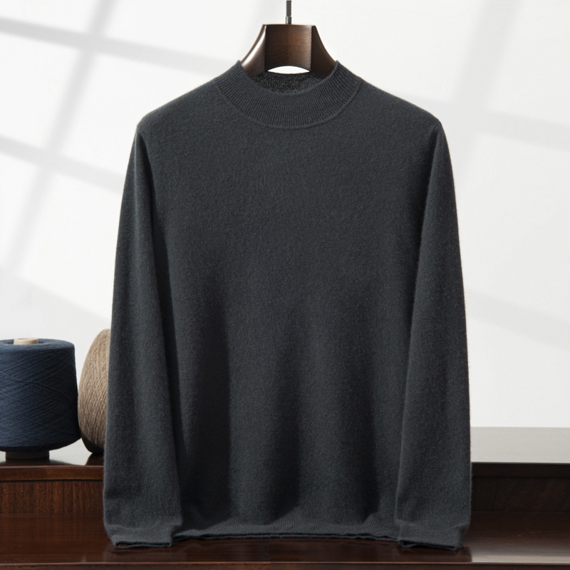 Jersey de punto de cachemira de manga larga con cuello alto para hombre