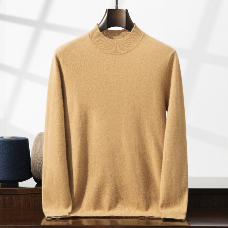 Jersey de punto de cachemira de manga larga con cuello alto para hombre