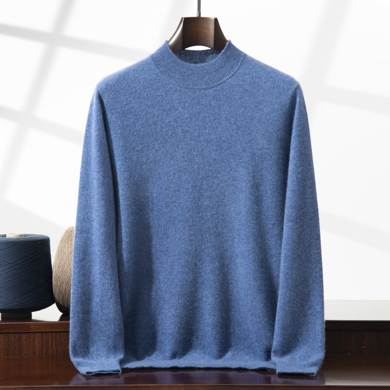 Jersey de punto de cachemira de manga larga con cuello alto para hombre