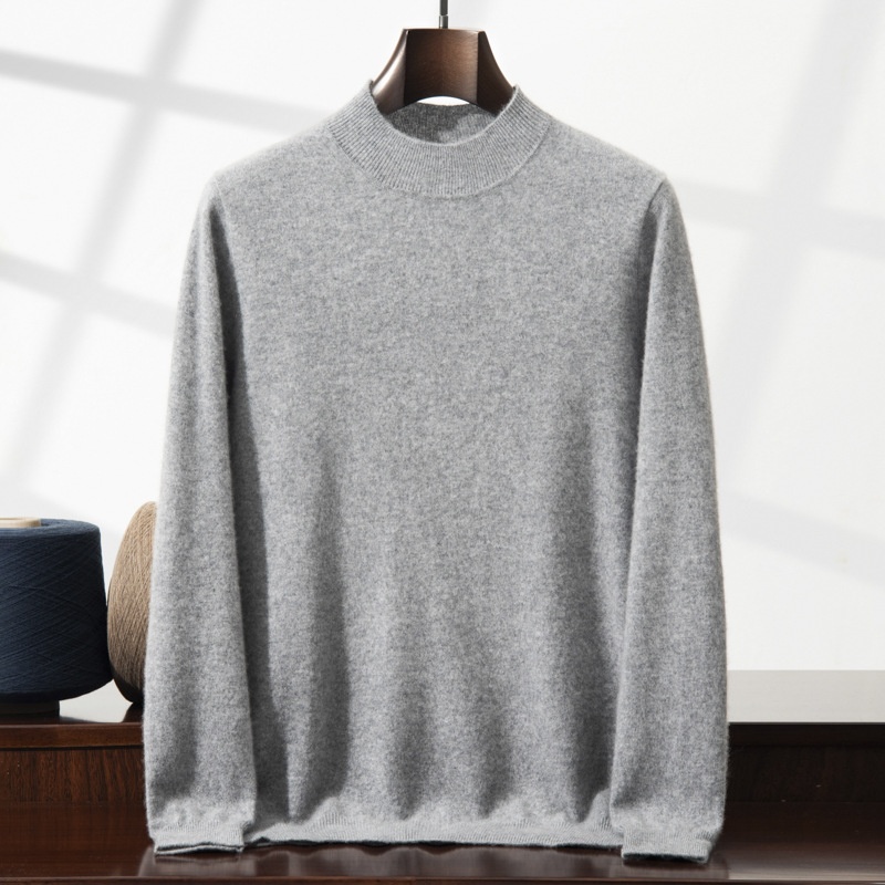 Jersey de punto de cachemira de manga larga con cuello alto para hombre
