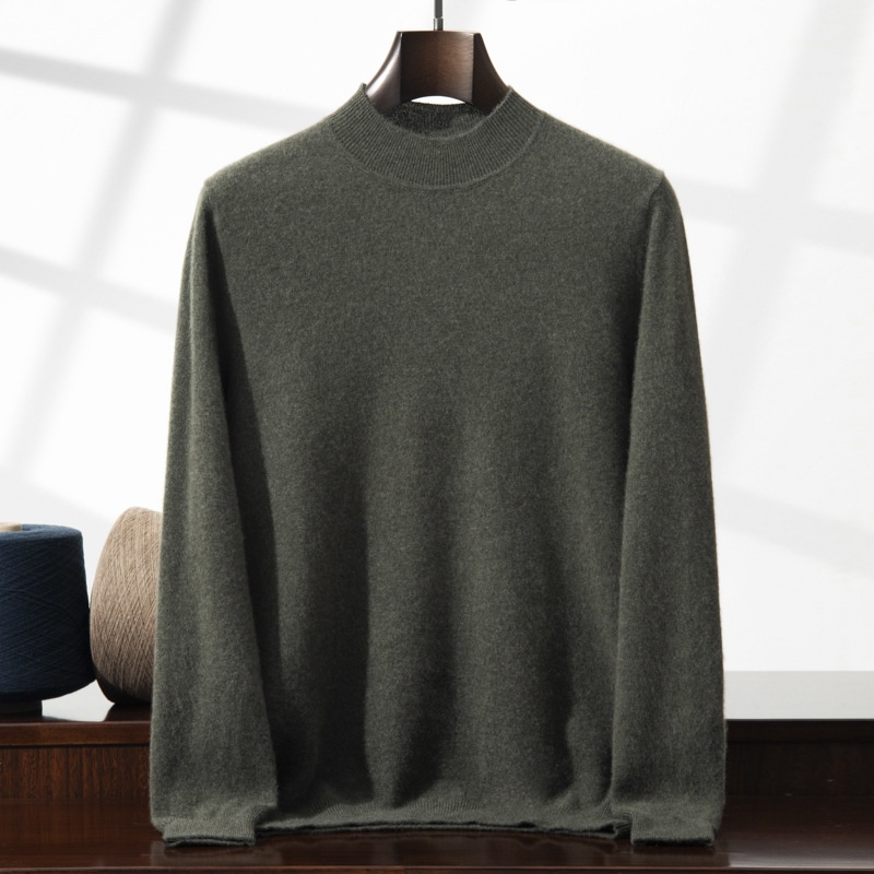 Jersey de punto de cachemira de manga larga con cuello alto para hombre