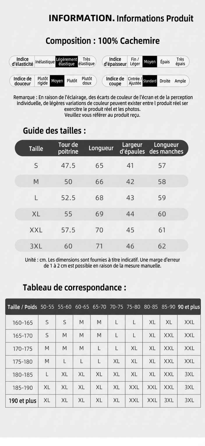 Pull en cachemire à col montant et manches longues pour homme