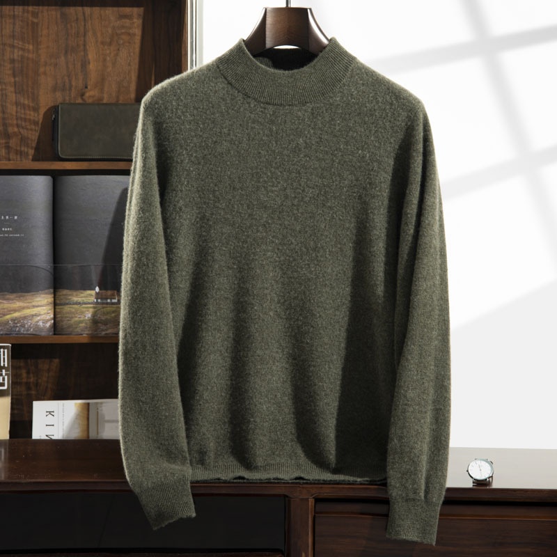 Jersey de punto de cachemira de manga larga con cuello alto para hombre.