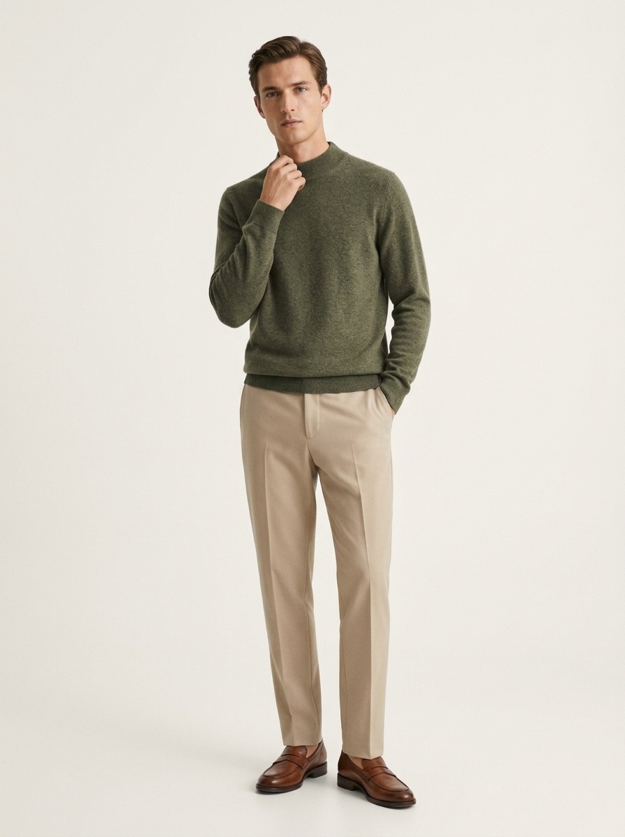 Jersey de punto de cachemira de manga larga con cuello alto para hombre.