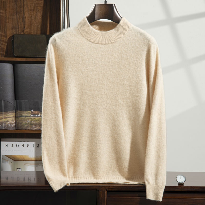 Jersey de punto de cachemira de manga larga con cuello alto para hombre.