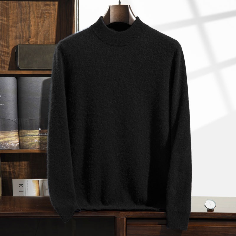 Jersey de punto de cachemira de manga larga con cuello alto para hombre.