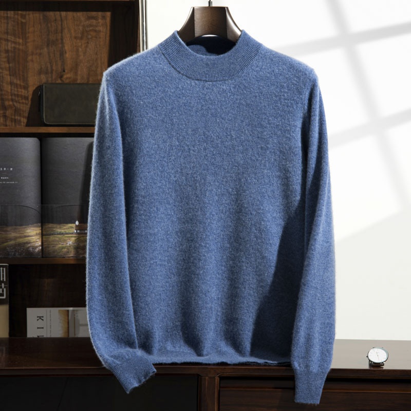 Jersey de punto de cachemira de manga larga con cuello alto para hombre.