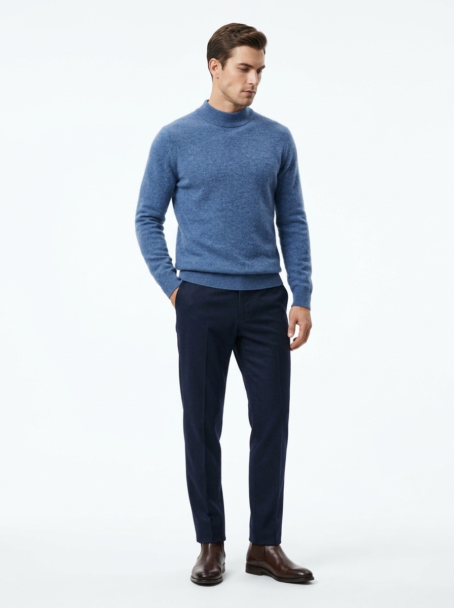 Jersey de punto de cachemira de manga larga con cuello alto para hombre.