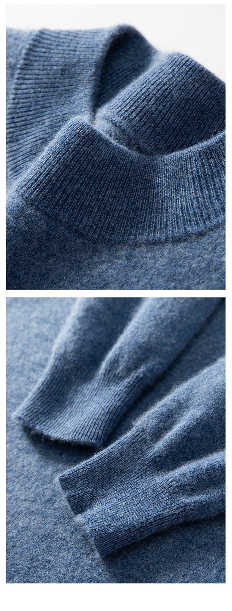 Jersey de punto de cachemira de manga larga con cuello alto para hombre.