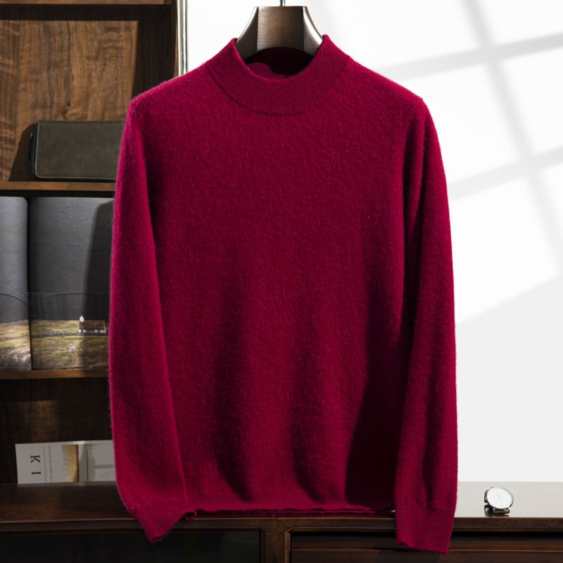 Jersey de punto de cachemira de manga larga con cuello alto para hombre.