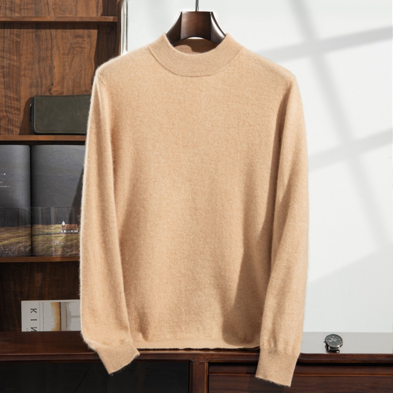 Jersey de punto de cachemira de manga larga con cuello alto para hombre.