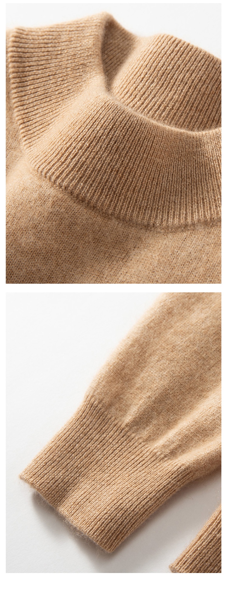 Jersey de punto de cachemira de manga larga con cuello alto para hombre.