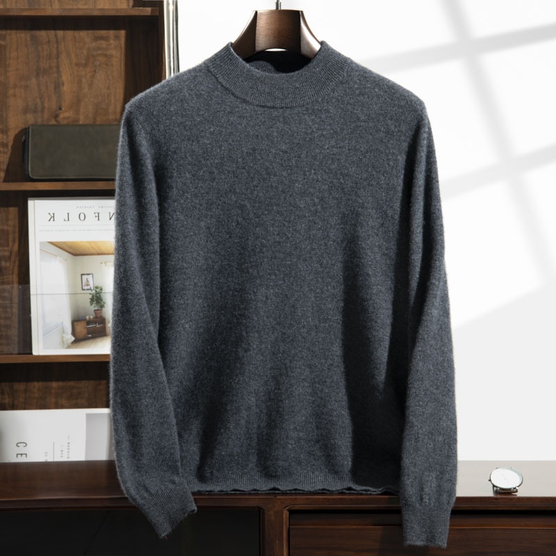 Jersey de punto de cachemira de manga larga con cuello alto para hombre.