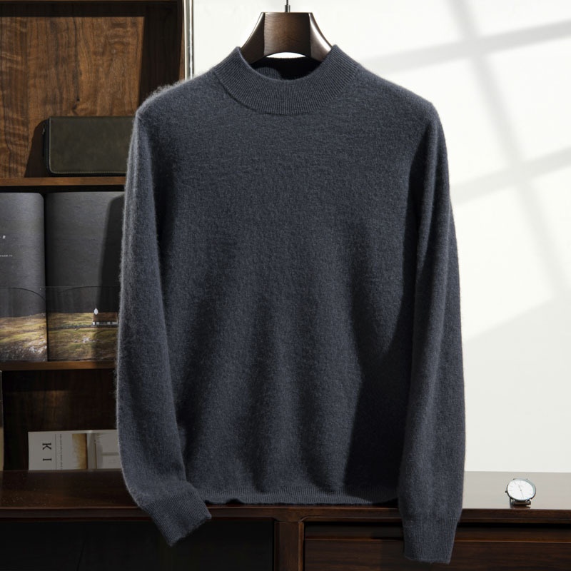 Jersey de punto de cachemira de manga larga con cuello alto para hombre.