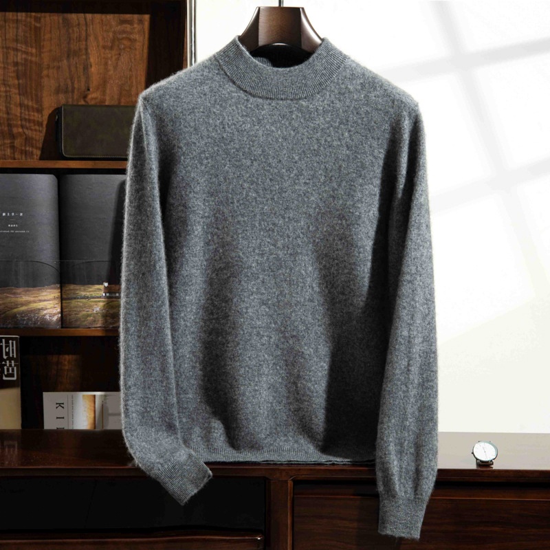 Jersey de punto de cachemira de manga larga con cuello alto para hombre.