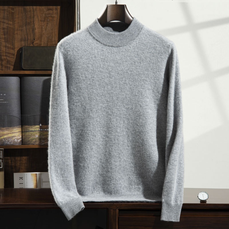 Jersey de punto de cachemira de manga larga con cuello alto para hombre.