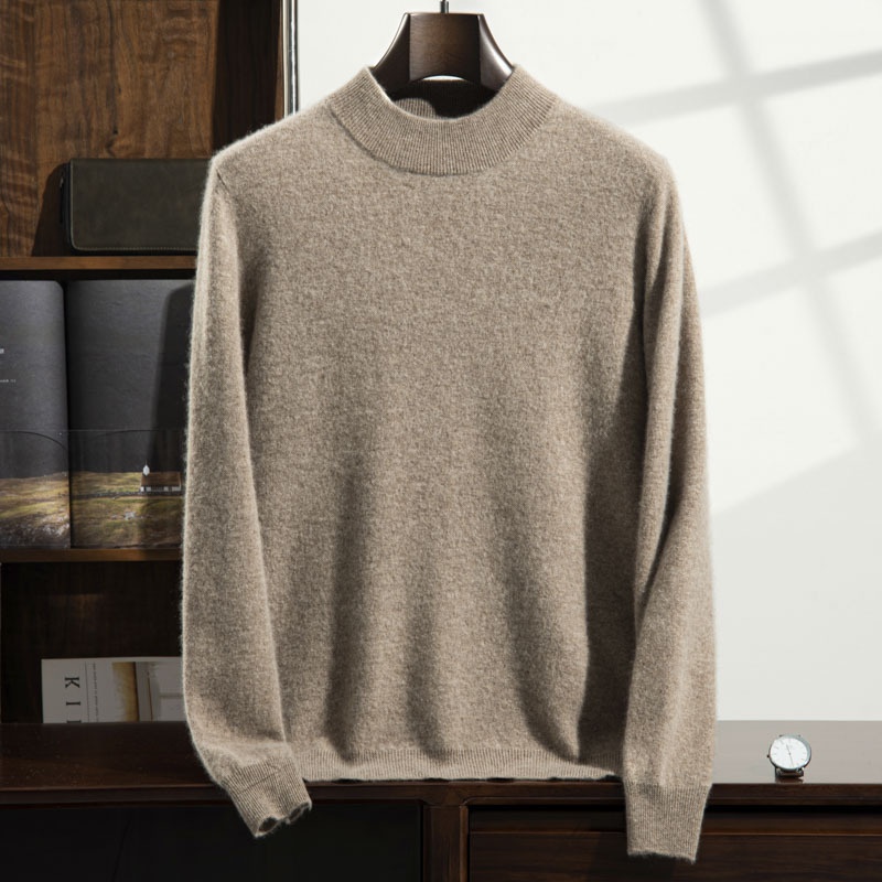 Jersey de punto de cachemira de manga larga con cuello alto para hombre.