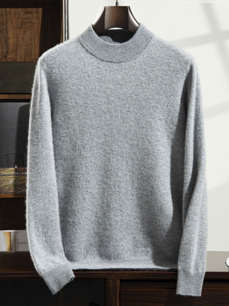 Jersey de punto de cachemira de manga larga con cuello alto para hombre.