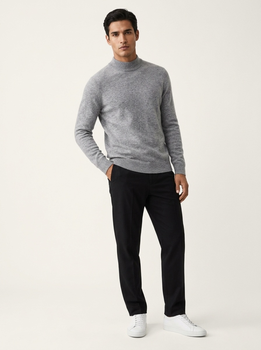 Jersey de punto de cachemira de manga larga con cuello alto para hombre.